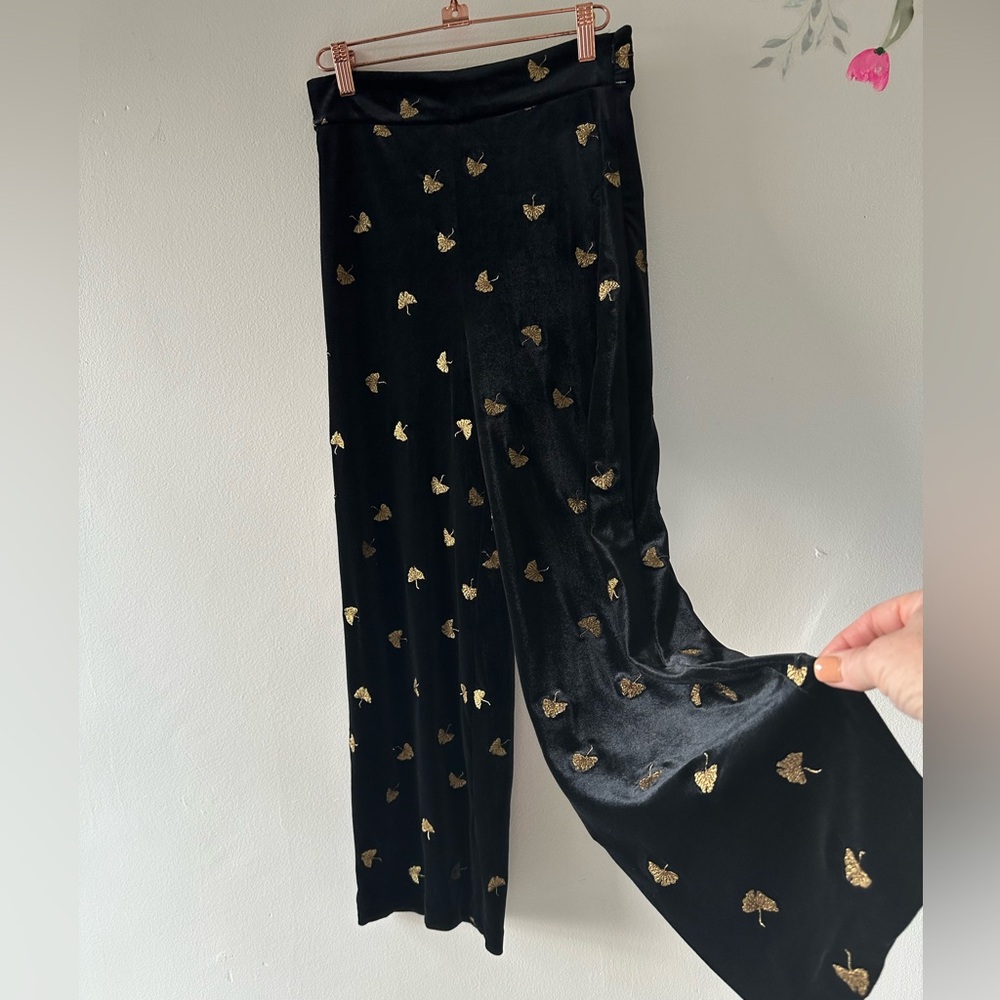 & Other Stories Embroidered Velvet Trousers, Black & Gold, Size 2
